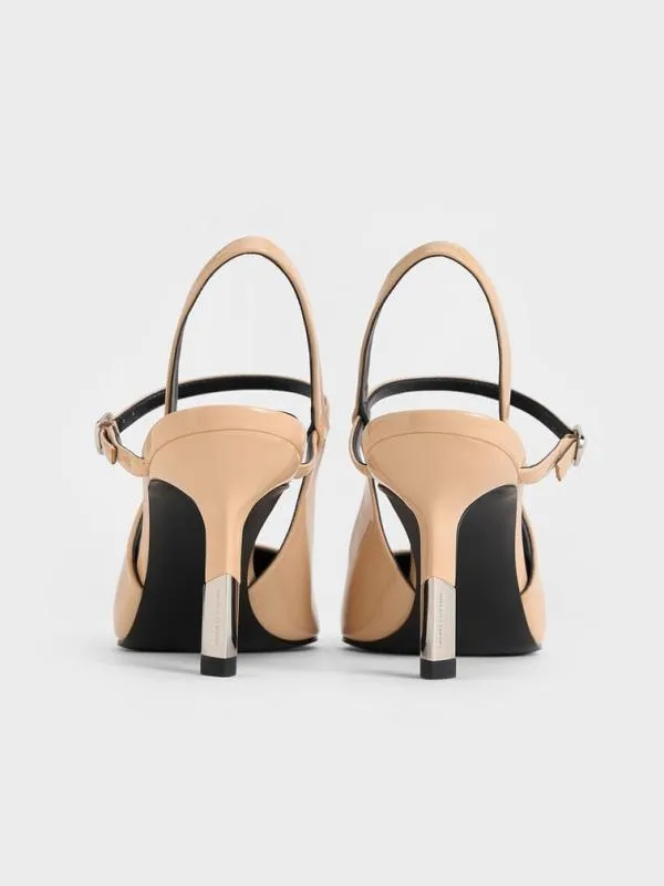 Women Patent TwoTone Heel Slingback Pumps 8211 Nude CHARLES and KEITH Heels