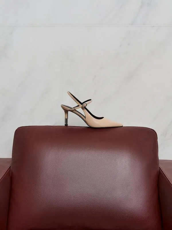Women Patent TwoTone Heel Slingback Pumps 8211 Nude CHARLES and KEITH Heels