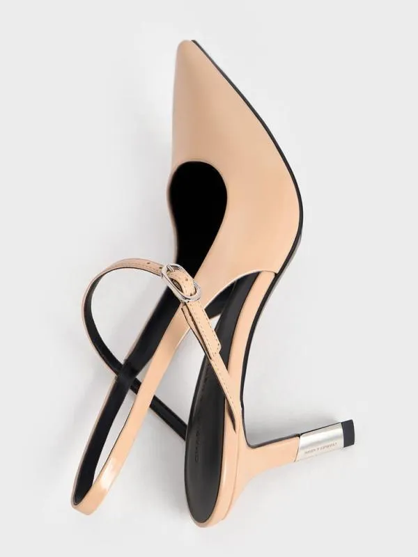 Women Patent TwoTone Heel Slingback Pumps 8211 Nude CHARLES and KEITH Heels