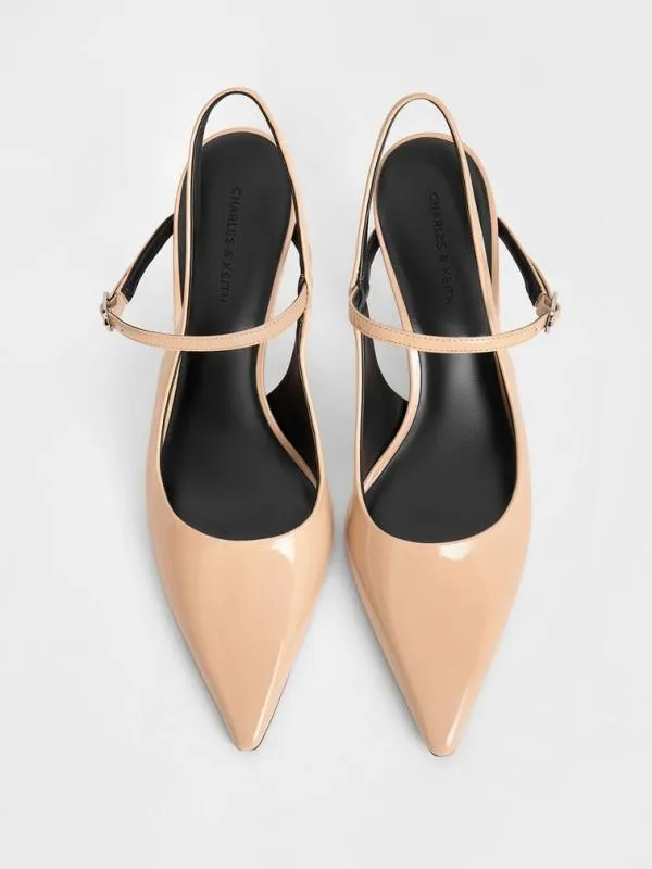 Women Patent TwoTone Heel Slingback Pumps 8211 Nude CHARLES and KEITH Heels
