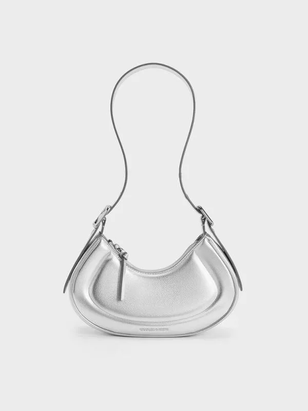 Women Petra Curved Shoulder Bag 8211 Silver CHARLES and KEITH Shoulder Bags