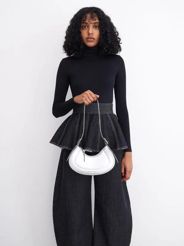 Women Petra Curved Shoulder Bag 8211 Silver CHARLES and KEITH Shoulder Bags