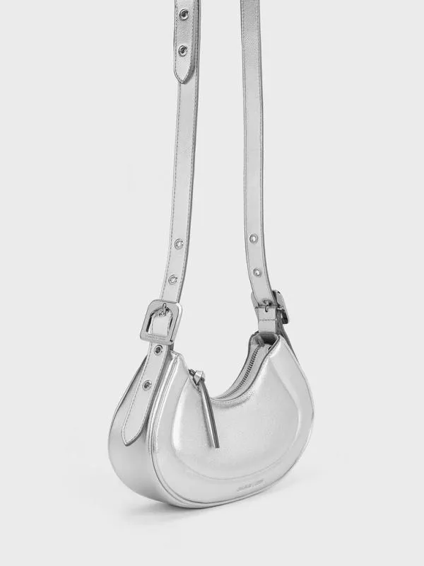 Women Petra Curved Shoulder Bag 8211 Silver CHARLES and KEITH Shoulder Bags