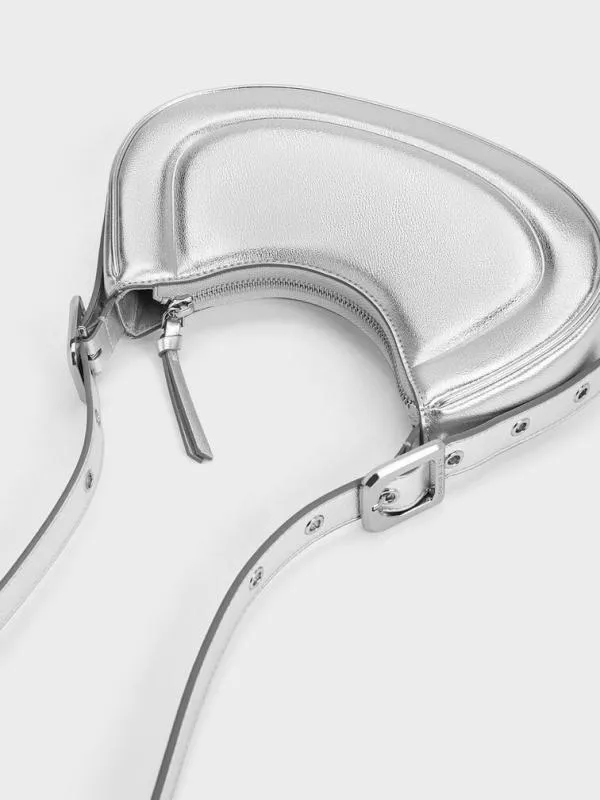 Women Petra Curved Shoulder Bag 8211 Silver CHARLES and KEITH Shoulder Bags
