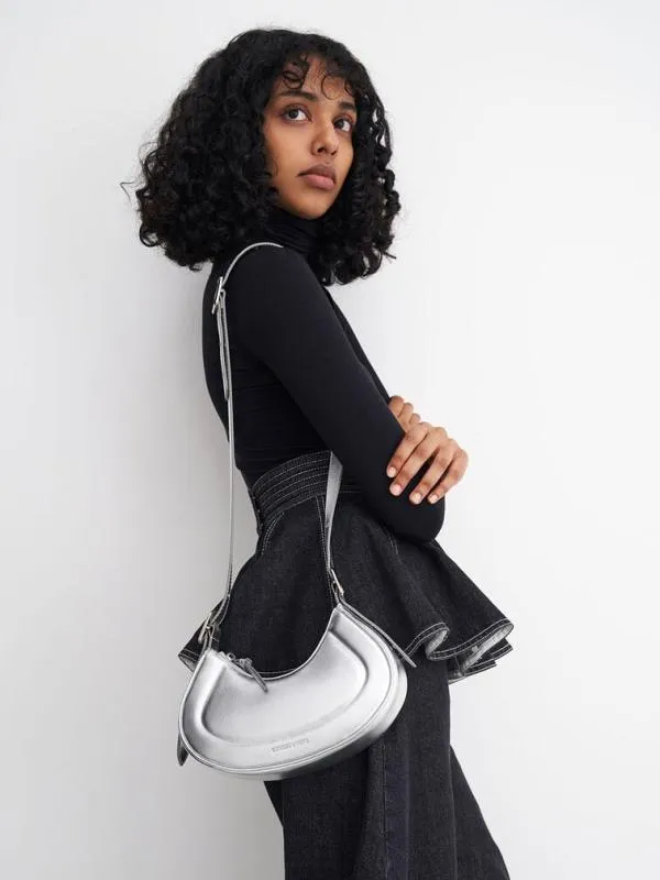 Women Petra Curved Shoulder Bag 8211 Silver CHARLES and KEITH Shoulder Bags