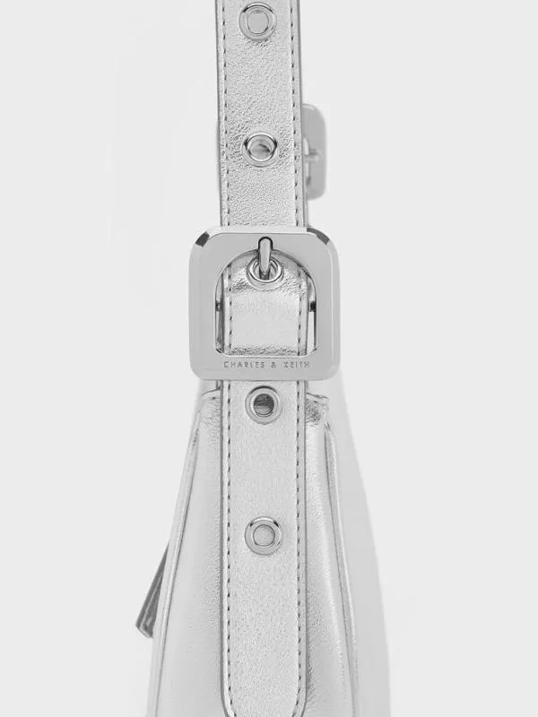 Women Petra Curved Shoulder Bag 8211 Silver CHARLES and KEITH Shoulder Bags