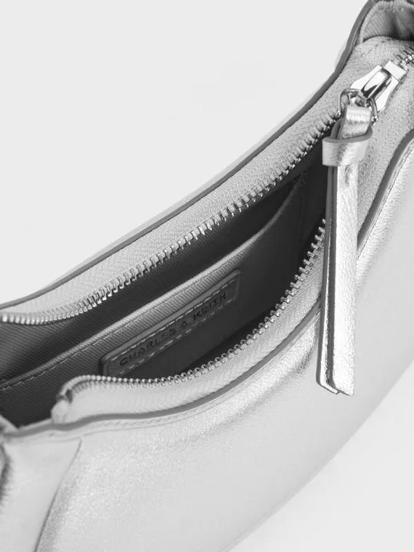 Women Petra Curved Shoulder Bag 8211 Silver CHARLES and KEITH Shoulder Bags