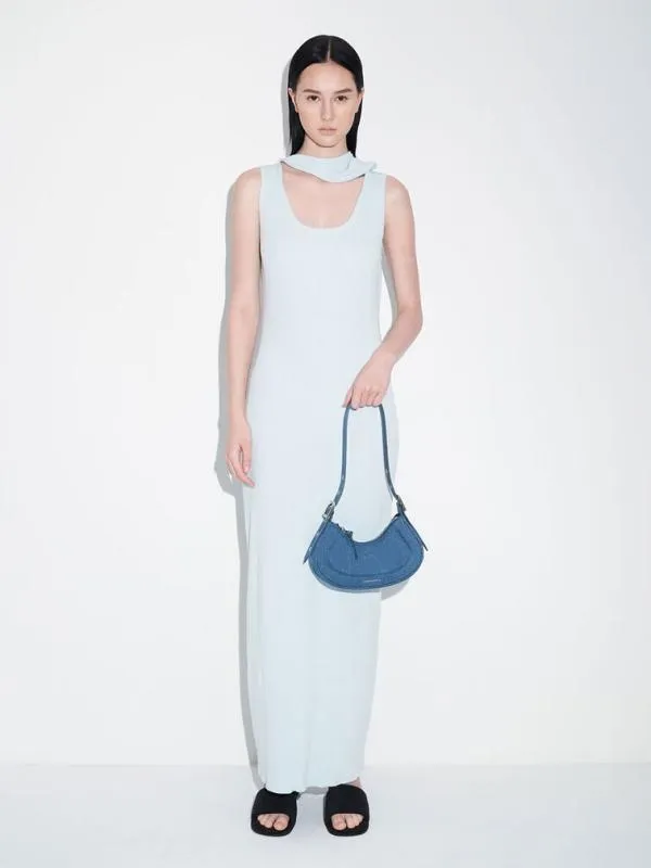 Women Petra Denim Curved Shoulder Bag 8211 Denim Blue CHARLES and KEITH Shoulder Bags
