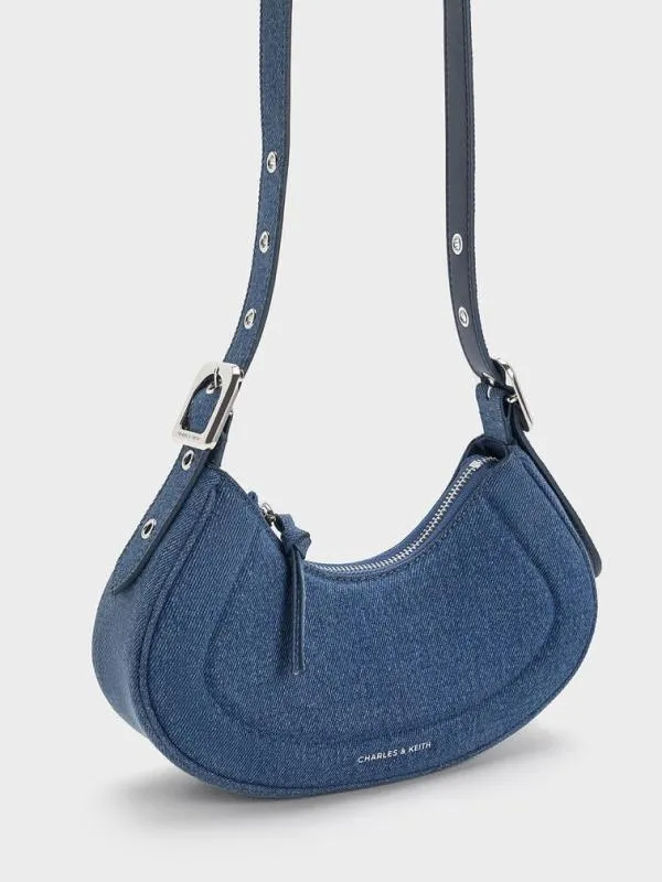 Women Petra Denim Curved Shoulder Bag 8211 Denim Blue CHARLES and KEITH Shoulder Bags