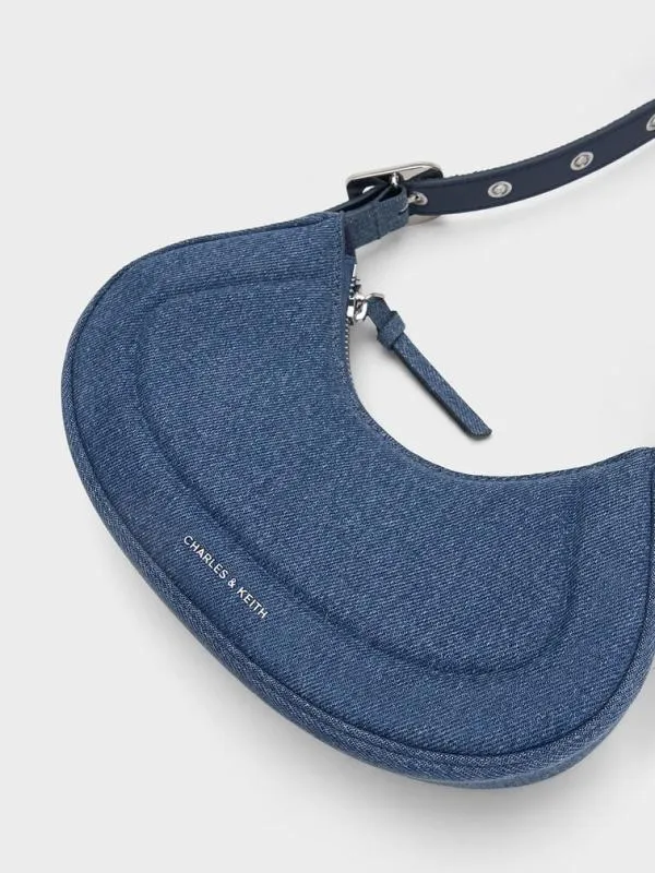 Women Petra Denim Curved Shoulder Bag 8211 Denim Blue CHARLES and KEITH Shoulder Bags