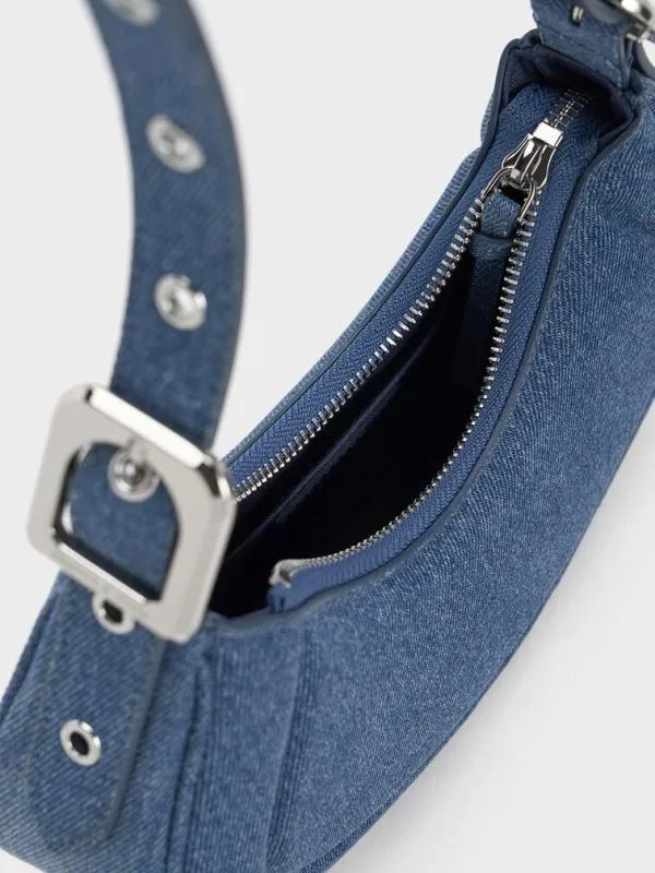 Women Petra Denim Curved Shoulder Bag 8211 Denim Blue CHARLES and KEITH Shoulder Bags