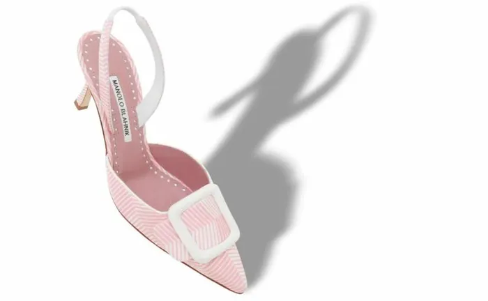 Women Pink And White Grosgrain Slingback Pumps Manolo Blahnik Pumps