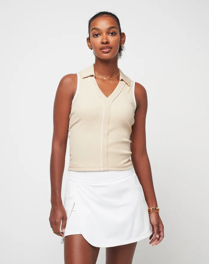 Women Polos TravisMathew SIP AND SEA MOVEKNIT SLEEVELESS POLO Brazilian Sand Women Polos TravisMathew SIP AND SEA MOVEKNIT SLEEVELESS POLO Brazilian Sand