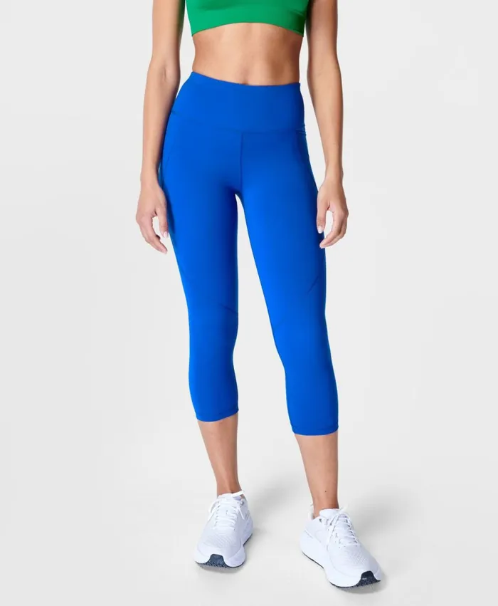 Women Power Cropped Gym Leggings Lightning Blue Sweaty Betty Pocketed