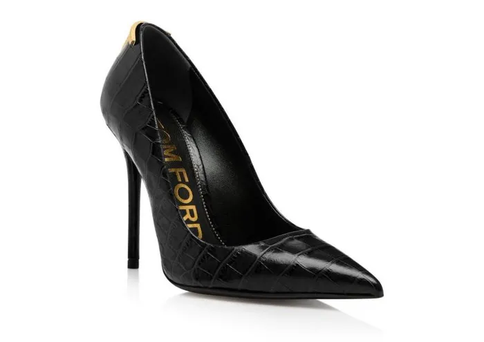 Women Pumps Tom Ford Shiny Stamped Crocodile Leather Iconic T Pump Black Women Pumps Tom Ford Shiny Stamped Crocodile Leather Iconic T Pump Black