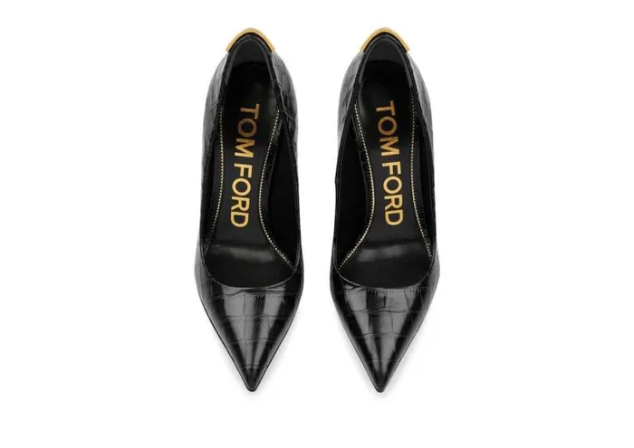 Women Pumps Tom Ford Shiny Stamped Crocodile Leather Iconic T Pump Black Women Pumps Tom Ford Shiny Stamped Crocodile Leather Iconic T Pump Black