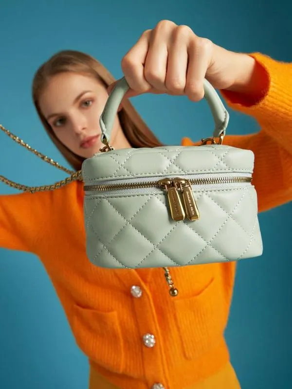 Women Quilted Round Pouch 8211 Mint Green CHARLES and KEITH Mini Bags