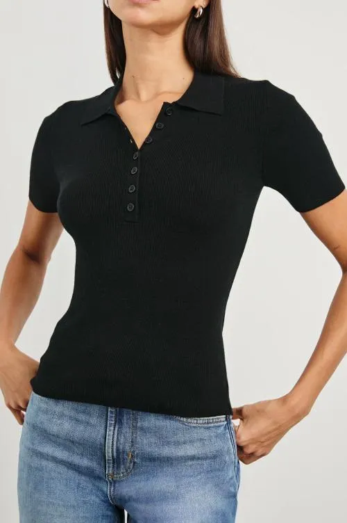 Women Rails Tops Court Polo Shirt Black Women Rails Tops Court Polo Shirt Black