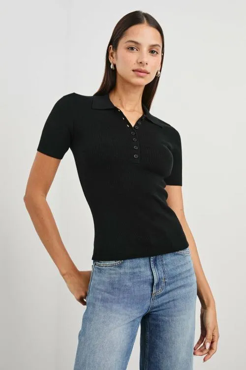 Women Rails Tops Court Polo Shirt Black Women Rails Tops Court Polo Shirt Black