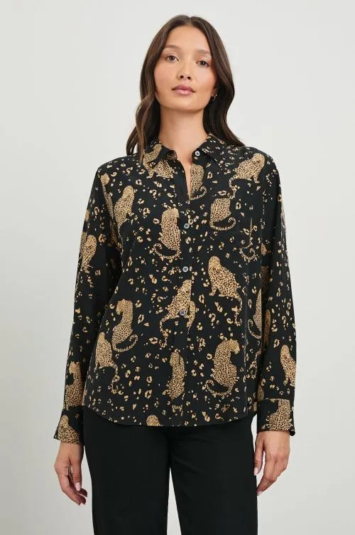 Women Rails Tops Kate Shirt Noir Leopard Women Rails Tops Kate Shirt Noir Leopard
