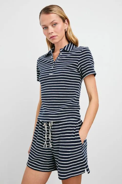 Women Rails Tops Naveli Court Polo Navy Ivory Stripe