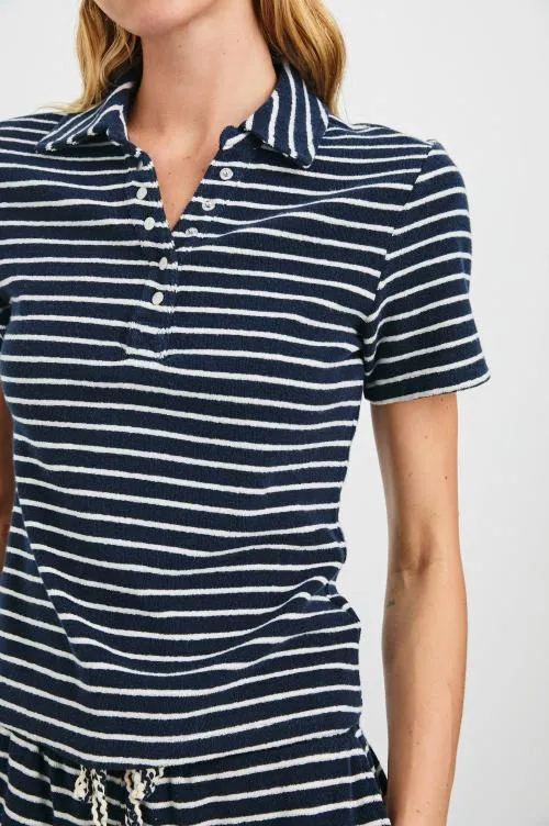 Women Rails Tops Naveli Court Polo Navy Ivory Stripe Women Rails Tops Naveli Court Polo Navy Ivory Stripe