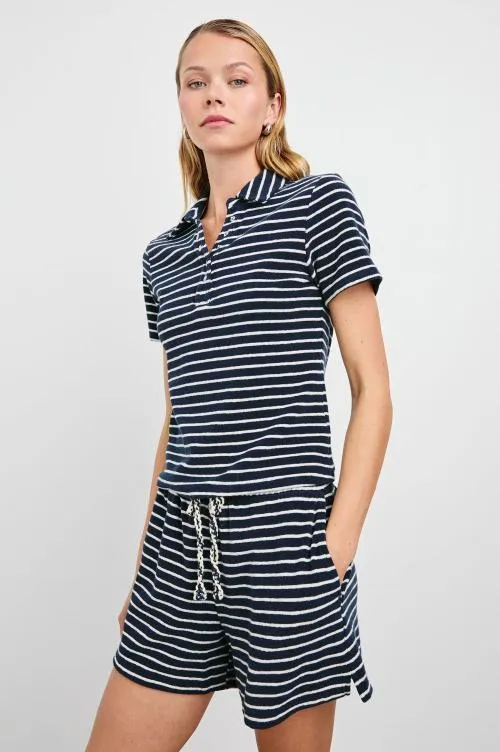 Women Rails Tops Naveli Court Polo Navy Ivory Stripe Women Rails Tops Naveli Court Polo Navy Ivory Stripe