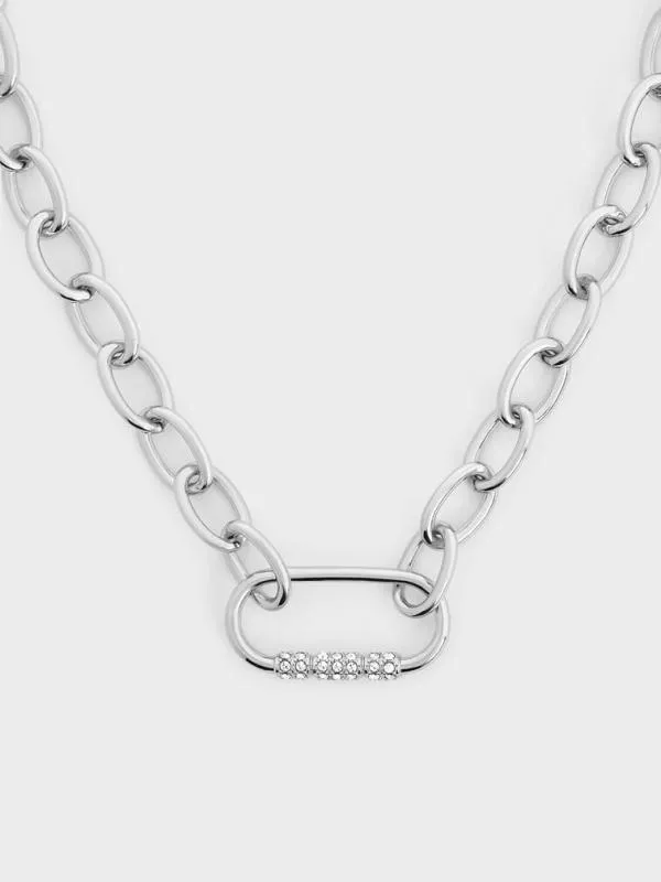 Women Reagan Crystal ChainLink Necklace 8211 Silver CHARLES and KEITH Necklaces