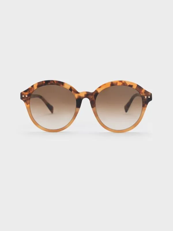 Women Recycled Acetate Round CatEye Sunglasses 8211 T Shell CHARLES and KEITH Cateye