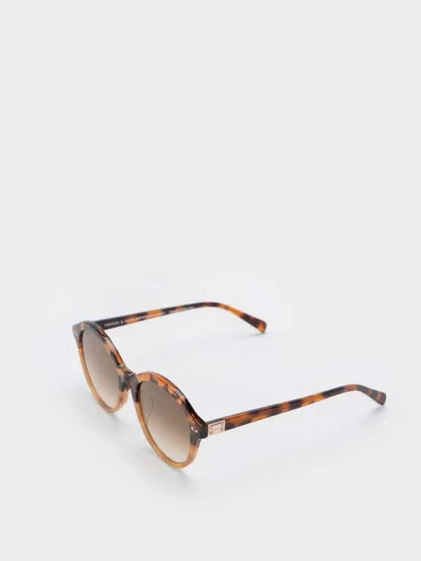 Women Recycled Acetate Round CatEye Sunglasses 8211 T Shell CHARLES and KEITH Cateye