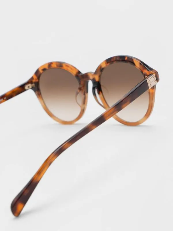Women Recycled Acetate Round CatEye Sunglasses 8211 T Shell CHARLES and KEITH Cateye