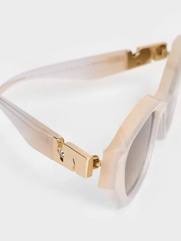Women Recycled Acetate Sculptural CatEye Sunglasses 8211 Multi CHARLES and KEITH Cateye