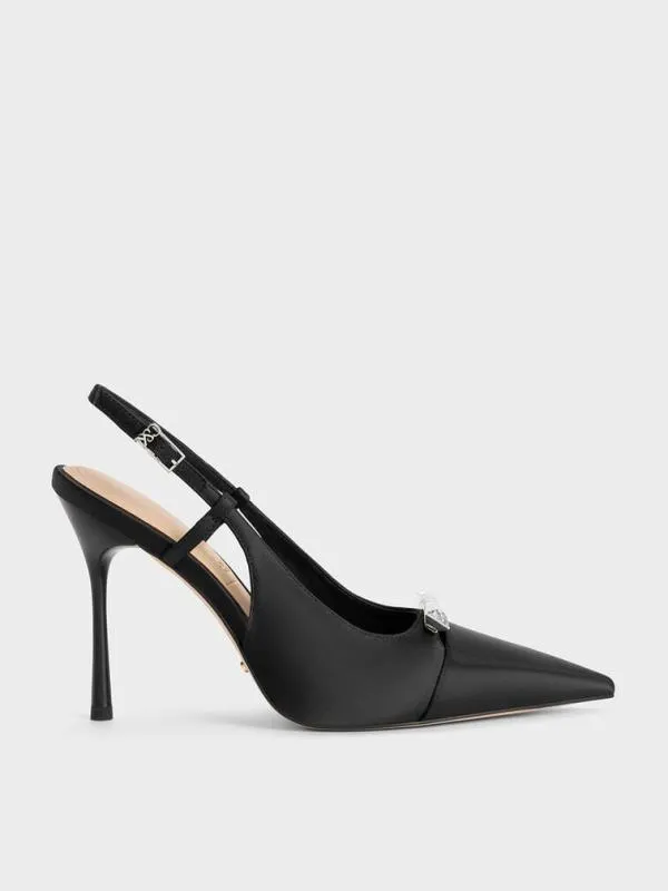 Women Recycled Polyester Bow Slingback Pumps 8211 Black Textured CHARLES and KEITH Heels Women Recycled Polyester Bow Slingback Pumps 8211 Black Textured CHARLES and KEITH Heels