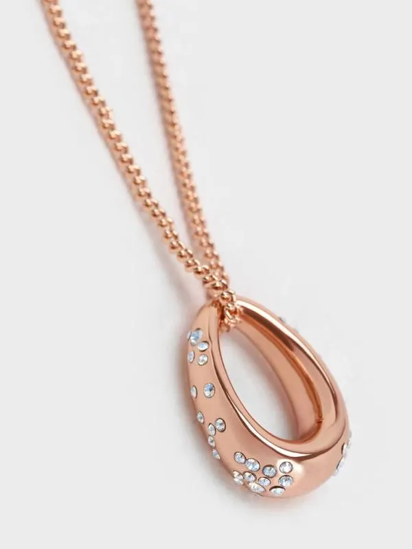 Women Reverie Crystal Teardrop Necklace 8211 Rose Gold CHARLES and KEITH Necklaces