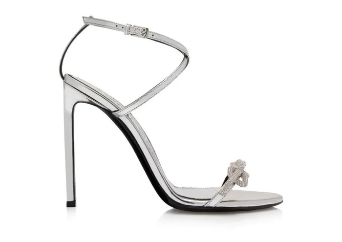 Women Sandals Tom Ford Mirror Leather Chain Sandal Silver