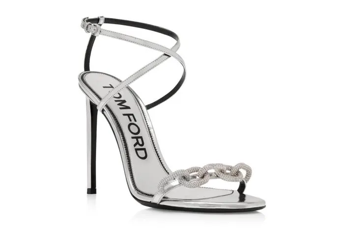 Women Sandals Tom Ford Mirror Leather Chain Sandal Silver Women Sandals Tom Ford Mirror Leather Chain Sandal Silver