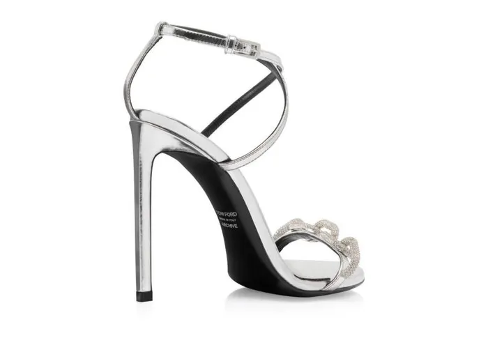 Women Sandals Tom Ford Mirror Leather Chain Sandal Silver Women Sandals Tom Ford Mirror Leather Chain Sandal Silver