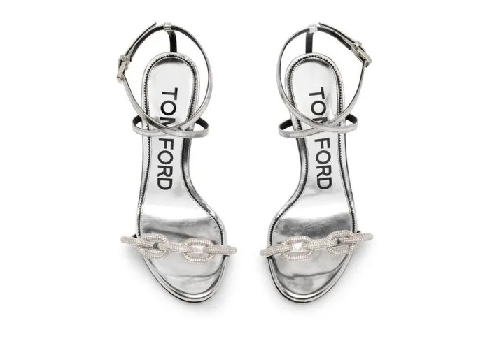 Women Sandals Tom Ford Mirror Leather Chain Sandal Silver Women Sandals Tom Ford Mirror Leather Chain Sandal Silver