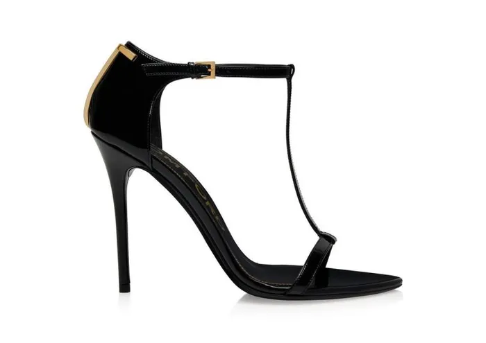Women Sandals Tom Ford Patent Leather Iconic T Sandal Black