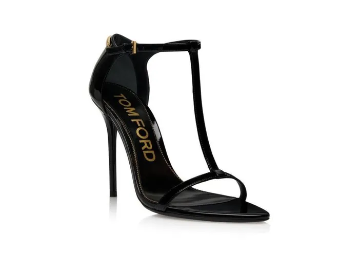 Women Sandals Tom Ford Patent Leather Iconic T Sandal Black Women Sandals Tom Ford Patent Leather Iconic T Sandal Black