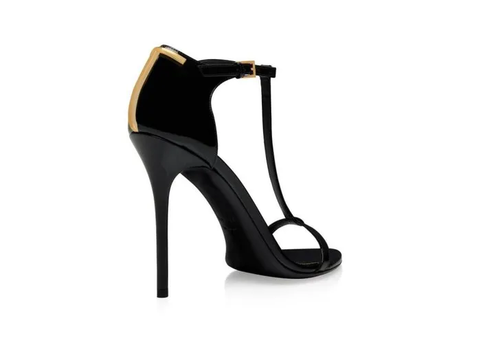 Women Sandals Tom Ford Patent Leather Iconic T Sandal Black Women Sandals Tom Ford Patent Leather Iconic T Sandal Black