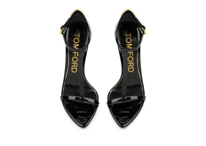 Women Sandals Tom Ford Patent Leather Iconic T Sandal Black Women Sandals Tom Ford Patent Leather Iconic T Sandal Black
