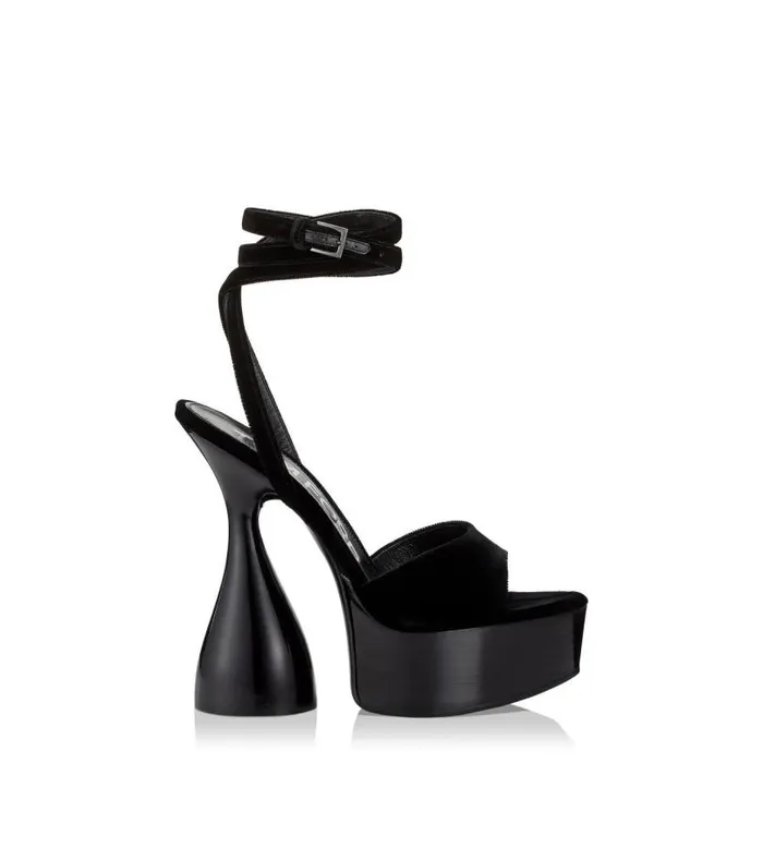 Women Sandals Tom Ford Velvet Disco Platform Sandal 140 Mm Black