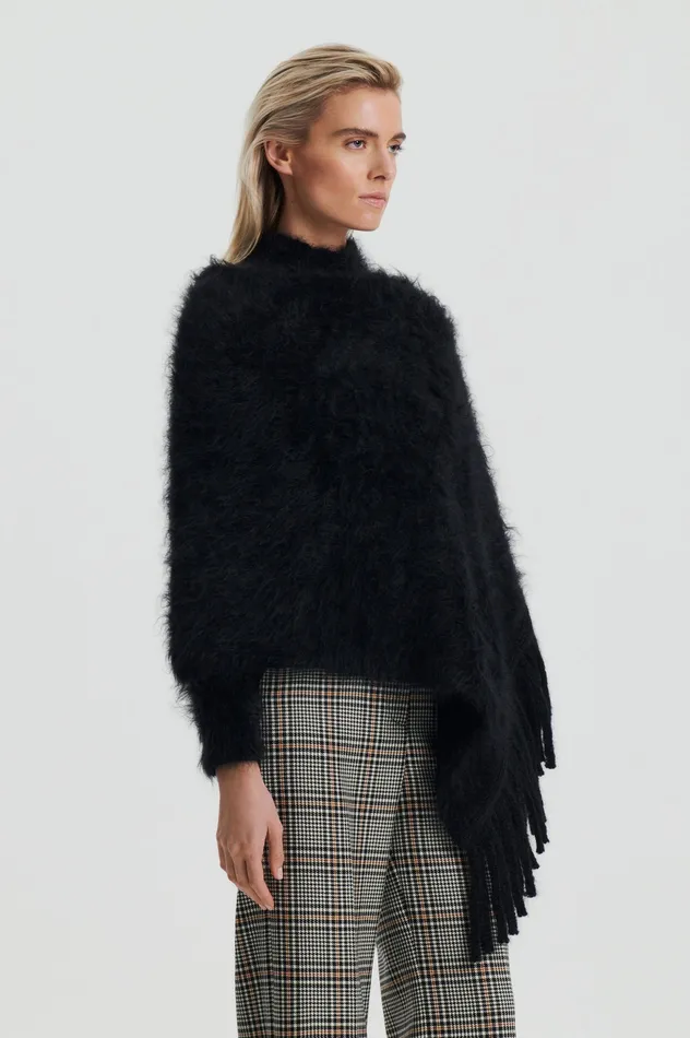 Women Scanlan Theodore BRUSHED FRINGED CAPE BLACK Scarves Women Scanlan Theodore BRUSHED FRINGED CAPE BLACK Scarves