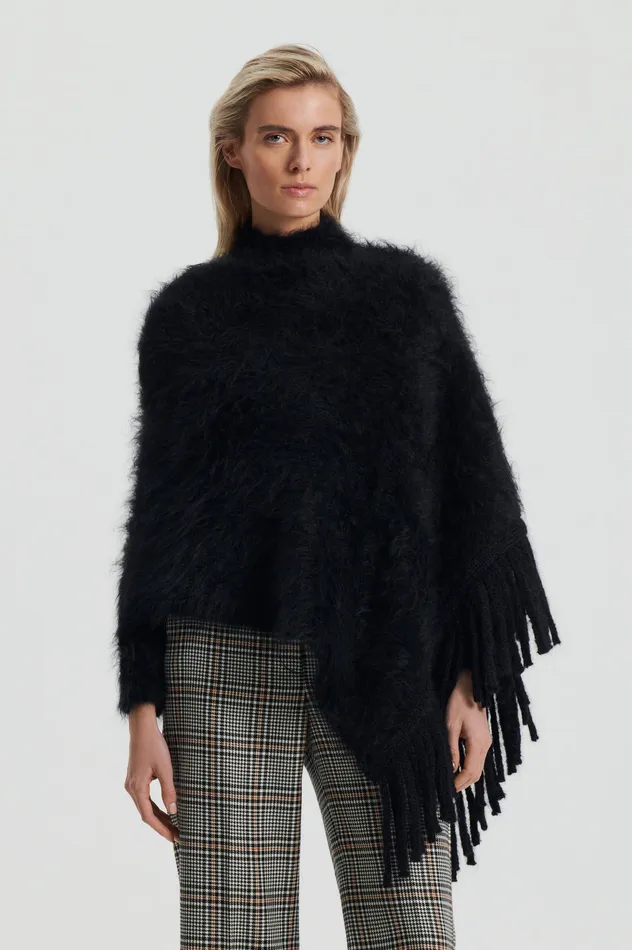 Women Scanlan Theodore BRUSHED FRINGED CAPE BLACK Scarves Women Scanlan Theodore BRUSHED FRINGED CAPE BLACK Scarves