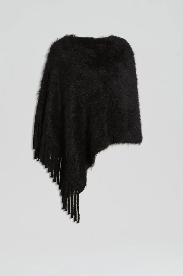Women Scanlan Theodore BRUSHED FRINGED CAPE BLACK Scarves Women Scanlan Theodore BRUSHED FRINGED CAPE BLACK Scarves