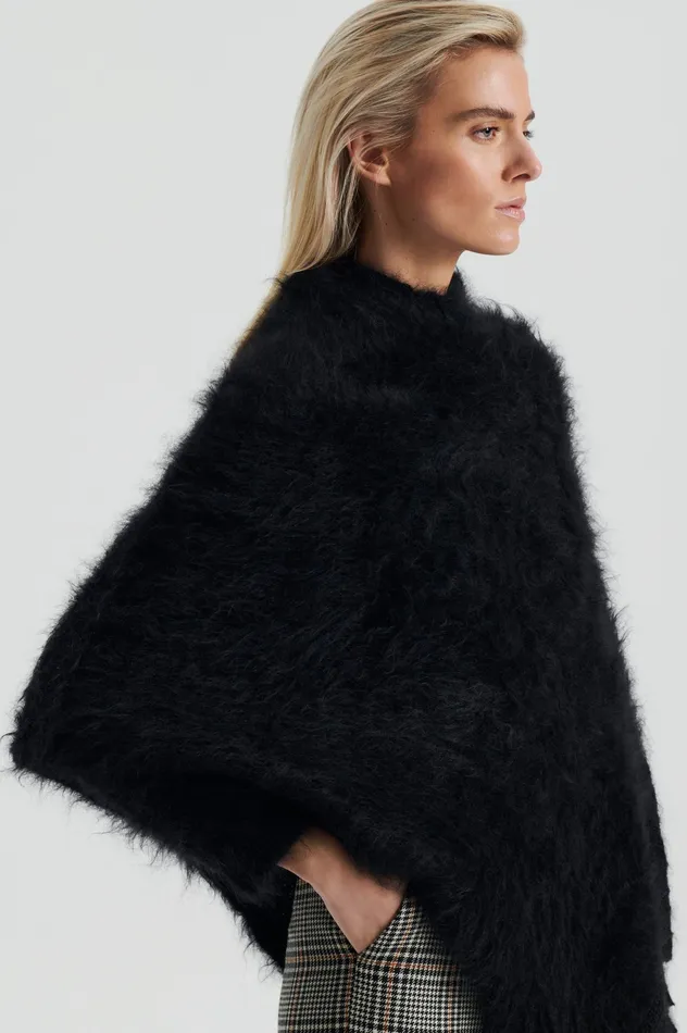 Women Scanlan Theodore BRUSHED FRINGED CAPE BLACK Scarves Women Scanlan Theodore BRUSHED FRINGED CAPE BLACK Scarves