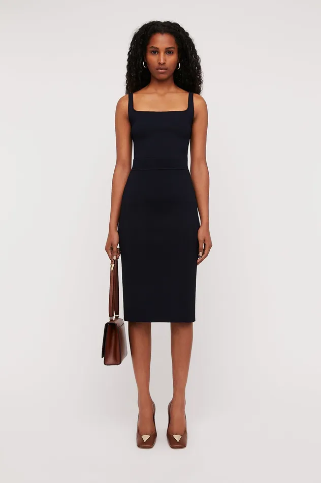 Women Scanlan Theodore CREPE KNIT SLIT BACK SKIRT NAVY Skirts