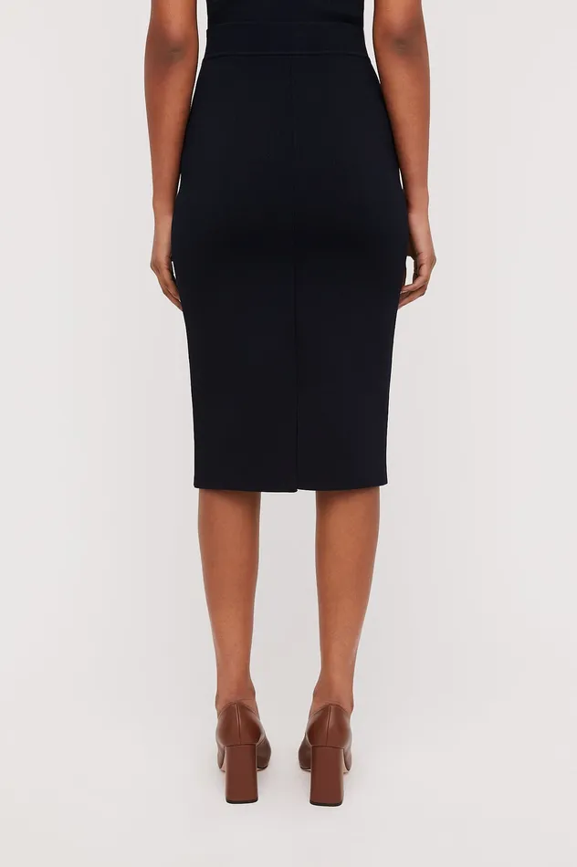 Women Scanlan Theodore CREPE KNIT SLIT BACK SKIRT NAVY Skirts