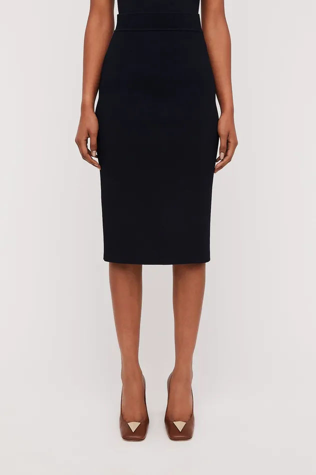Women Scanlan Theodore CREPE KNIT SLIT BACK SKIRT NAVY Skirts